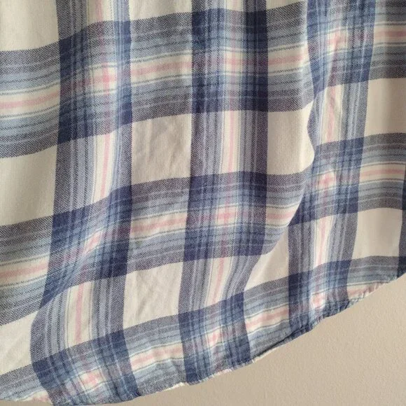 Rails Charli Shirt M Blue Pink Plaid Flowy Relaxed Fit Button Front Top - Picture 8 of 11